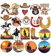 Jongdari Western Cowboy Iron on Patches, 20pcs Sew on Iron-on Applique Trucker Hat Country Embroi...