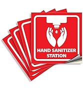 Hands Sanitizer Station Signs Stickers – 4 Pack 6x6 Inch – Red Premium Self-Adhesive Vinyl, Label...