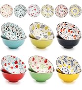 Cedilis 12 Pack Small Ceramic Bowls, 10 Fl-oz Porcelain Dessert Bowls, Assorted Colorful Ice Crea...