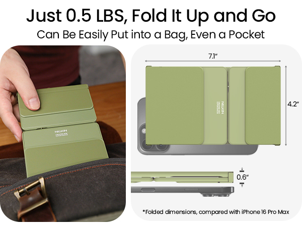 Foldable keyboard weighs just 0.5 lbs and fits in a bag or pocket at 7.1 by 4.2 by 0.6 inches