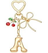 Snycler Bubble Initial Keychain for Women, Gold Letter Charm with Cherry & Bow, Cute Bag Accessor...