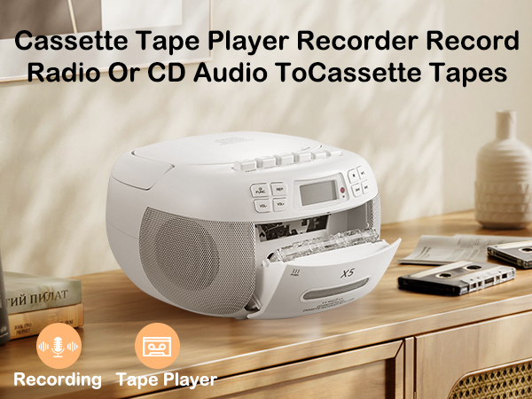 Cassette Tape Player Recorder Record radio or CD audio to cassette tapes