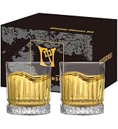 nvseonsi Whiskey Glass Set (2-Piece) with Premium Gift Box - 12 oz Crystal Bourbon Glasses with T...