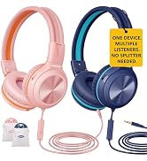 SIMOLIO Manyshare Series- 2 Pack Wired Headphones with Share Port, Foldable Headphones with MIC f...