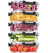 Skroam 10pc Glass Food Storage Containers with Lids (5 lids & 5 Containers), Glass Meal Prep Cont...
