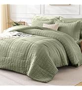 FreshCulture Comforter Set Seersucker 5 Pieces, All Season Bedding Set Twin XL, Bed in a Bag Comf...