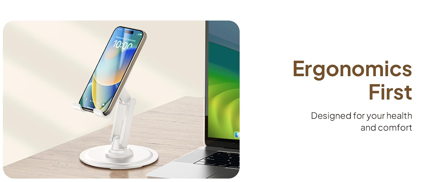 Ergonomic desk phone stand with adjustable angles, offering stable and comfortable phone holders.