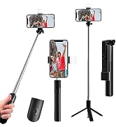 Selfie Stick, 40 in Retractable Phone Tripod with Wireless Remote Control & Light, Portable Selfi...