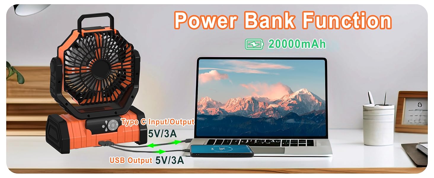 20000mAh Power bank function desk fan