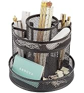 Annova Mesh Desk Organizer Rotate with 5 Compartments Round Spinning Tidy Candy/Pen Holder Desk A...