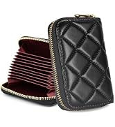 DORIS&JACKY Quilted Leather Credit Card Holder for Women Small Lambskin Zipper Card Case Wallet W...