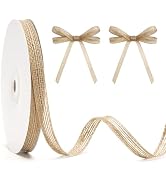 KINGLAKE Natural Jute Burlap Ribbon – 3/8 Inch x 20 Yards Rustic Ribbon Roll with Spool for Craft...