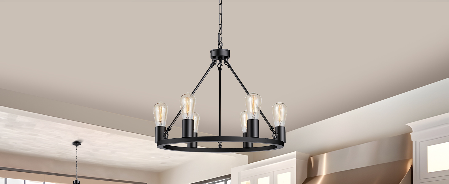 LOHAS 6 lights black wagon wheel chandelier