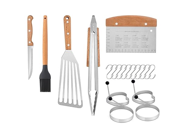 Wooden steak knifem, sauce brush, fish spatula, BBQ tong, Chopper, egg ring