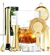 Homestia Crystal Cocktail Mixing Glass Set Gold Bar Set Cocktail Kit Includes 9-Piece: 24oz Mixin...