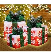 LAMPHOME 70 LED Christmas Set of 3 Lighted Gift Boxes Decorations,Warm White Lights with Flasher,...
