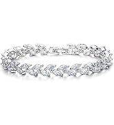 EVER FAITH Glamorous Cubic Zircon Wedding 2 Layers Small Leaf Roman Tennis Bracelet for Brides