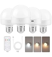 GOEBLESON Rechargeable Light Bulbs with Remote Control 4 Packs, Battery Operated Light Bulbs with...