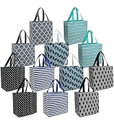 BeeGreen 12-Pack Foldable Reusable Grocery Bags Large Cloth Tote Bags with Handles, Bulk Shopping...