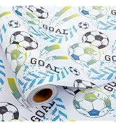Yarcony Soccer Wrapping Paper, Blue Green Sports Soccer Ball Gift Wrap for Boys Teens for Birthda...