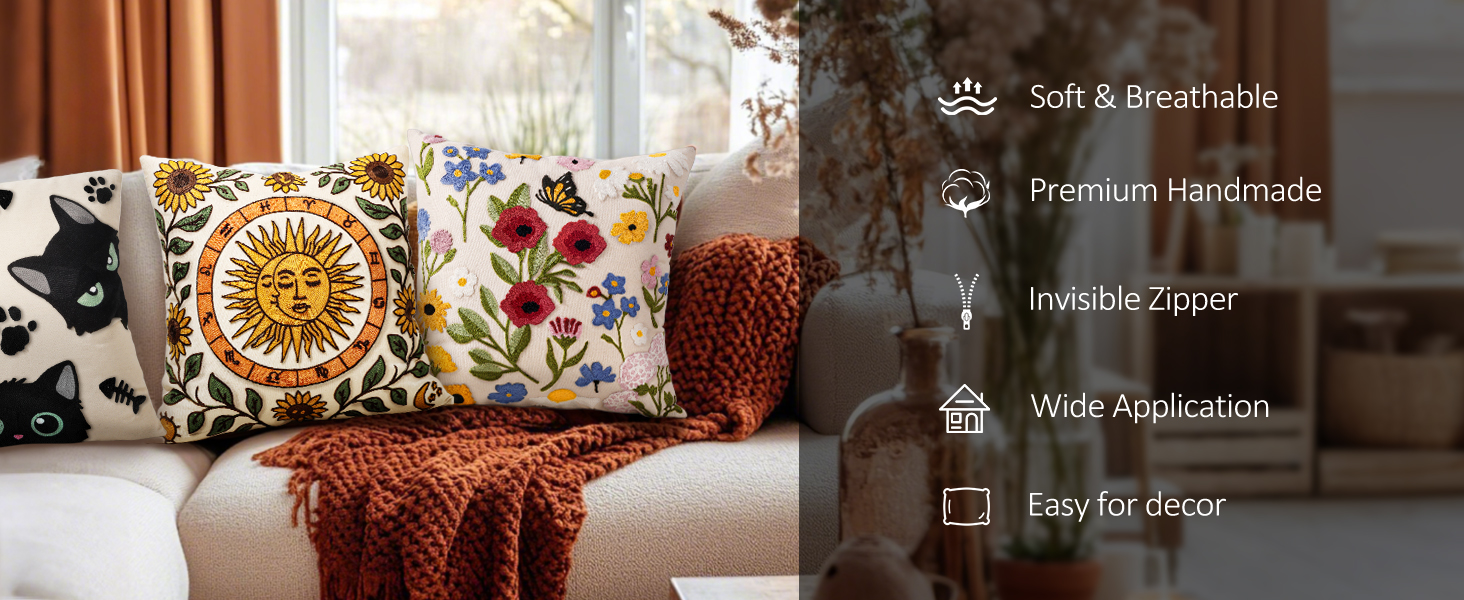 Embroidered Throw Pillow Covers