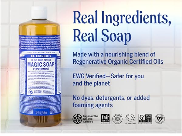 Real ingredients, real soap. simple ingredients, regenerative Organic Certified oils