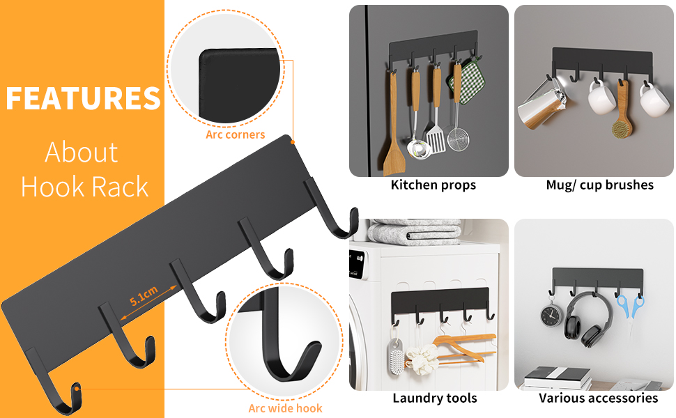 Hook Rack, Magnetic Hook, Metal Hook organizers