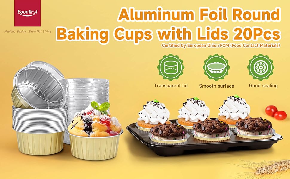 Eoonfirst 50pcs Mini Disposable Foil Ramekins with Lids Gold