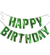 Glossy Green Happy Birthday Metallic Banner Greenery Theme Party Decoration Garland Supplies Sign...