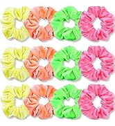 IVARYSS Neon Scrunchies for Hair 80s, Premium Velvet Soft Hair Scrunchy, Solid Colors Thick Elast...