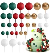ASTARON 32 Pcs Ball Cake Topper Christmas Decorations Mini Balloons Cake Topper Sticks Foam Balls...