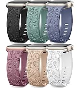 SNBLK 6 Pack Floral Engraved Bands Compatible with Apple Watch Bands for Women 40mm 41mm 42mm 38m...