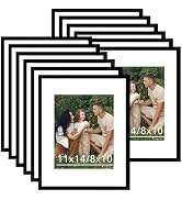 JCJMY 12 Packs 11x14 Picture Frames, Display 8x10 with Mat or 11x14 Without Mat, Black Gallery Wa...