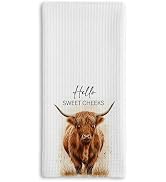 Tsunerrorami Highland Cow Farmhouse Hand Towels for Bathroom Kitchen Decor | Waffle Weave Microfi...