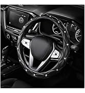 XJVSS Diamond Soft Leather Steering Wheel Cover, 15" Anti-Slip Steering Wheel Protector w/Crystal...