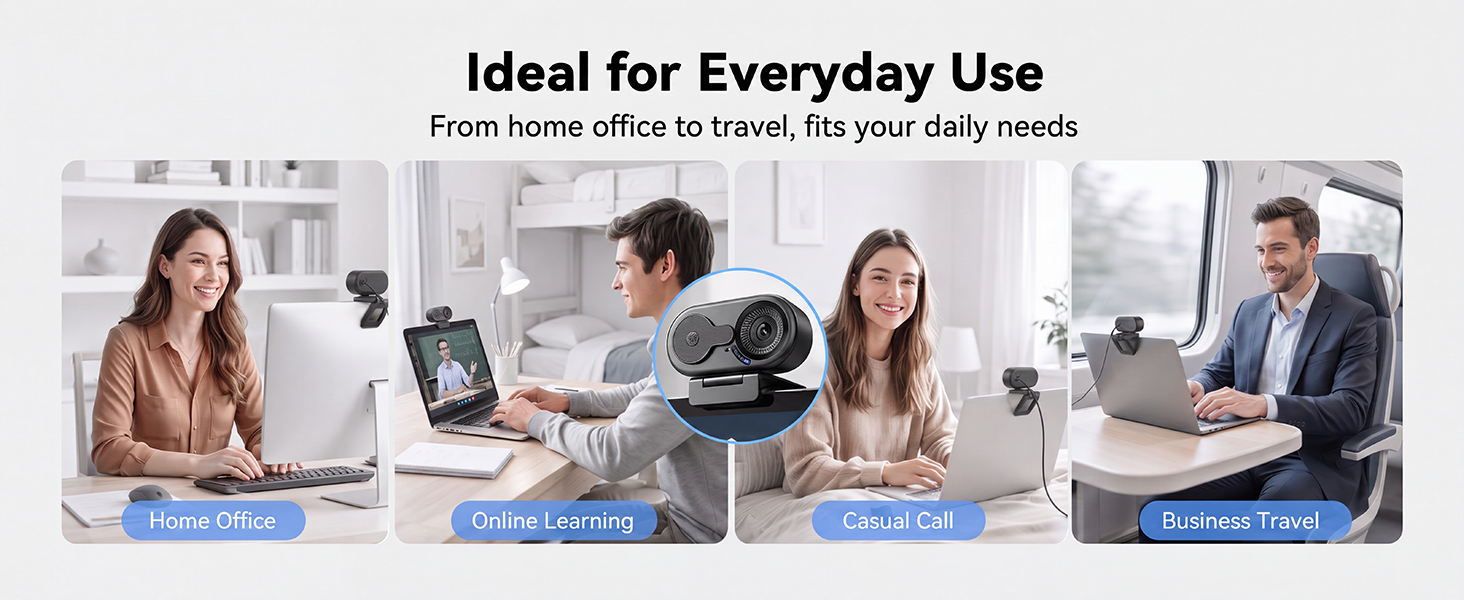 C100 1080P webcam is designed for versatile use across everyday scenarios
