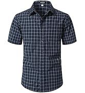 JEMITOP Mens Lightweight Slim Fit Short Sleeve Button Down Shirt Business Casual Plaid Dress Shir...