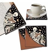 PRESSINART 4Pcs Skeleton Book Mark Gothic Corner Bookmark Skull Mushroom Star Square Leather Book...