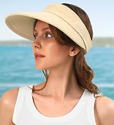 Sun Hat Women Beach Visor Summer Wide Brim UV Protection UPF Cotton Black Beige Navy Pink Blue Roll