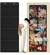 SpaceHacks Stuffed Animal Storage - Large Over the Door Organizer with 6 Expandable Mesh Pockets ...