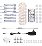 LED Dimmable Under Cabinet Lighting Kit,12V 6 Pack Wired Puck Lights with Remote Control, Plug in...
