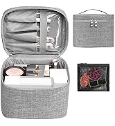 Makeup Bag Travel Cosmetic Bag Case Organizer Pouch with Mesh Bag Brush Holder Make Up Toiletry B...