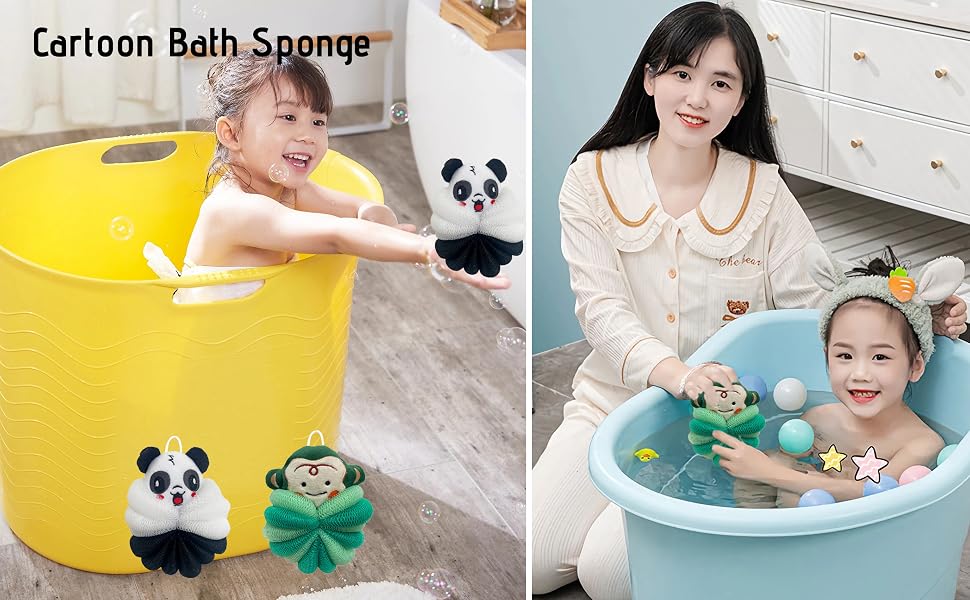 MURRI&MURRDI Cartoon Bath Sponge for Children Mesh Bath Pouf 2 pcs animal body Loofah