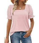 WIHOLL Tops for Women Summer Casual Ruffle Trim Sleeve Square Neck T Shirts
