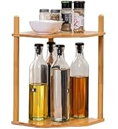 WooFawn 2-Tier Expandable Bamboo Corner Shelf - Dish/Plate Organizer for Cabinet, Kitchen Counter...