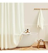 BTTN Cream Boho Farmhouse Shower Curtain, Tufted Leaves Textured Striped Fabric Shower Curtain Se...