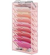 Lavatino 10-Tier Hanging Wall File Folders Organizer - Pink Metal Mesh Paper Magazine Document Ma...