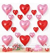 Pink Red Heart Balloons, 19PCS Light Pink and Red Heart Shape Balloon, 18Inch with 10Inch Pink He...