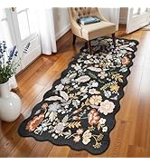 3x6 Washable Kitchen Runner Rug: Non Slip Floral Scalloped Runner Rugs for Hallway Stain Resistan...