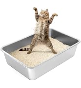 YOILES Stainless Steel Cat Litter Box with High Sides, Extra Large Open Metal Litter Pan, Easy to...